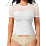 Nebility Womens Mesh Sheer Tops Short Sleeve Tee Crewneck Crop Top Going Out Date Outfits Fashion Clothes 2026（X-Large,White）
