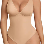 FeelinGirl Shapewear Bodysuits for Women Tummy Control Body Suits Deep V Neck Thong Body Shaper