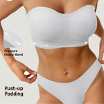 OEAK Strapless Bras for Women Wireless Bandeau Bra Non Slip Push Up Tube Top Seamless Bras Comfortable Padded Bralette White M