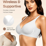 Gailife Deep V Jelly Bras for Women No Underwire Wireless Seamless Push Up Bra Comfort Support Plunge Bralette Full Coverage -WT,L White