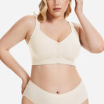 Gailife V Neck Front Closure Bras for Women Wireless Full Coverage Mastectomy Bralettes Comfortable Seamless Everyday Bra, White, L