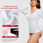 Nebility Tummy Control Shaperwear for Women Long Sleeve T Shirts Compression Tank Tops Scoop Neck Seamless Body Shaper(White,Medium)