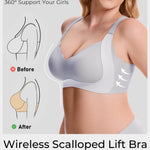 Gailife Scalloped Lift Bras for Women Soft Push Up Wireless Bra Supportive V Neck No Underwire Seamless Tshirt Bralettes, Silver Gray, L