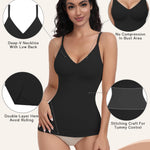 EUYZOU Womens Tummy Control Shapewear Tank Tops Seamless V-Neck Compression Tank Tops Body Shaper Camisole, Black L