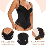 Werena Lace Tummy Control Shapewear Bodysuit for Women Slimming Body Shaper V Neck Sculpting Thong Bodysuit(A#02 Black(Sculpting),3X-Large)