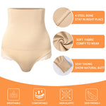 Werena Tummy Control Thong Shapewear for Women High Waisted Body Shaper Shaping Thong Girdle Novelty Hipster Panties(04# High Rise Lace Beige(smoothing),Medium)