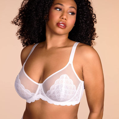 HSIA Minimizer Bras for Women Large Bust Full Coverage Lace Plus Size Bra - Mermaid Scales White