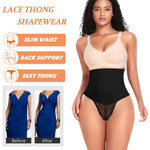 Werena Tummy Control Thong Shapewear for Women Mid High Waisted Body Shaper Underwear Lace Shaping Thong Girdle Panties(#A2 High Rise Black,Medium)