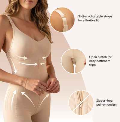 Isavela Womens 2nd Stage Body Suit with Bra Mid Thigh Length with NO Zippers (BB04) (XL, Beige)