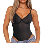 Nebility Shapewear Bodysuit for Women tummy control - V Neck Thong Body Suit with Underwire, Low back Going Out Tops