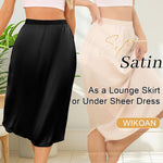 Wikoan 2 Pack Half Slip for Under Dresses Lace Long Satin Underskirt Women's Half Slip Anti Static Skirt Extender,Black & Nude,XXL