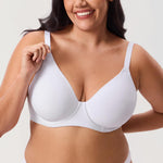 DELIMIRA Women's Inbarely Lift Full Coverage Bras Plus Size Unlined T Shirt Underwire Seamless Bra Back Smoothing White 36C