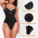 Werena Tummy Control Shapewear Thong for Women High Waisted Body Shaper Underwear Lace Shaping Panties Girdle(B# Black-5, Small)