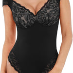 Popilush Lace Tops Body Suits for Womens Tummy Control Shapewear Bodysuit V Neck Party Date Night Outfit Body Shaper