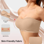 OEAK Supportive Strapless Bras for Women Push Up Wireless Bandeau Bra Non Slip Seamless Bras Comfortable Padded Bralette Sand XL