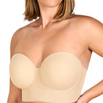 HSIA Strapless Bras for Women, Longline Corset for Large Bust Plus Size Supportive Bustier Minimizer Convertible Bandeau, Beige 34DD