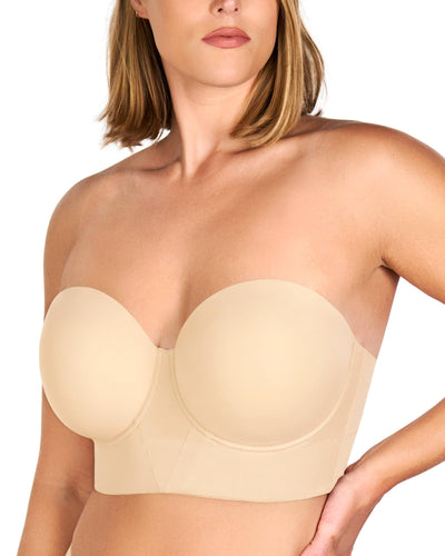 HSIA Strapless Bras for Women, Longline Corset for Large Bust Plus Size Supportive Bustier Minimizer Convertible Bandeau, Beige 34DD