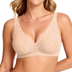 OEAK Womens Deep V Bras Wireless Comfortable Bra Supportive No Underwire Bras Tshirt Push Up Bralettes Plunge Seamless Bra Skin Leopard L