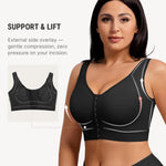 FeelinGirl Post Surgery Bra Front Closure Compression Bra Wirefree Mastectomy Bra with Adjustable Straps A-Black