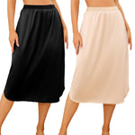 Wikoan 2 Pack Half Slip for Under Dresses Lace Long Satin Underskirt Women's Half Slip Anti Static Skirt Extender,Black & Nude,XXL