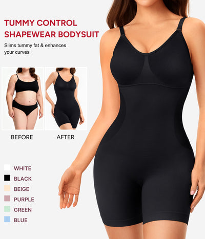 Nebility Women's Shapewear Bodysuit Tummy Control Body Suit Built in Bra Tank Camisole Seamless Mid Thigh Body Shaper