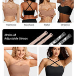 Vertvie Strapless Bra Wireless Non-Slip Push Up Bandeau Bras for Women Full Support Tube Tops Padded Bralette S-Large Breasts(Gravel Beige,Large)