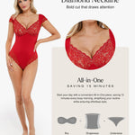 Popilush Lace Tops for Women Body Suits Tummy Control Shapewear Bodysuit V Neck Holiday Party Date Night Outfit Thong Body Shaper