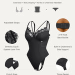 SHAPELLX Lace Bodysuit for Women Tummy Control Thong Black Waist Sculpting Shapewear V Neck Body Shaper (Black, Large)