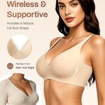 Gailife Deep V Jelly Bras for Women No Underwire Wireless Seamless Push Up Bra Comfort Support Plunge Bralette Full Coverage -BK/ND,3XL