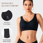 BRABIC Front Closure Post Surgery Bras for Women Wireless Compression Bra with Zipper Black, XX-Large