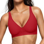 OEAK Womens Deep V Bras Wireless Comfortable Bra Supportive No Underwire Bras Tshirt Push Up Bralettes Plunge Seamless Bra Red M