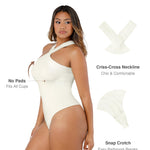 Lover-Beauty Body Suits for Women Tummy Control Shapewear Criss Cross Halter Top Bodysuit Thong Body Suit White Bodysuit