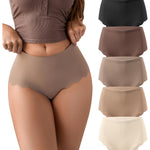 SHARICCA Seamless High Waisted Underwear for Women Cheeky Underwear Wave Edge No Show Bikini Panties Ribbed Panties Pack,5P01,L