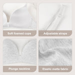 Eleplus 3 Pieces Lightly Lined Wireless Bras for Women Comfy Plunge T Shirt Bra Pack (Mixcolor2,34B)
