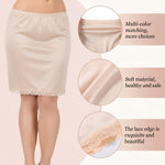 Tucnoeu 2pcs Women's Half Slip Under Dresses, Knee Length, Short Smooth Lace Trim Half Slips for Underskirt Slip Dress Anti-exposure