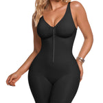 BRABIC Women's Zip-Up Shapewear Bodysuit Tummy Control Seamless V Neck Full Body Shaper Mid-Thigh Butt Lifter(Black, Medium)