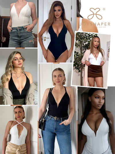 JOYSHAPER Bodysuits for Women Shapewear Tummy Control Deep V Neck Body Suits Backless Tops Thong Body Shaper