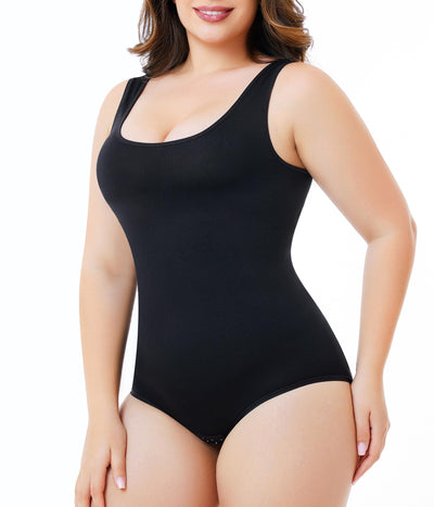 Nebility Plus Size Tummy Control Shapewear Bodysuits For Women Seamless Waist Trainer Body Shaper Sleeveless Round Neck Top(Black Plus Size,1X)