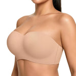 Vertvie Strapless Bra for Large Breast No Show Push Up Non-Slip Bandeau Bra(Praline,36C,Wireless)