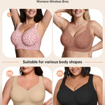 LetsJoli Jelly Bras for Women Push Up Bra Wireless No Underwire Supportive Full Coverage Plus Size for Older Women(Leopard Pink,L)