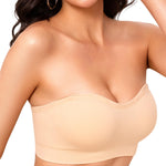Finduself Strapless Bras for Women Non-Slip Wireless Bandeau Bra Seamless Padded Tube Top Bra Including Fabric & Clear Straps