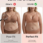 OEAK Womens Deep V Bras Wireless Comfortable Bra Supportive No Underwire Bras Tshirt Push Up Bralettes Plunge Seamless Bra Latte M