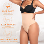 Werena Tummy Control Shapewear Thong for Women High Waisted Body Shaper Underwear Lace Shaping Panties Girdle(B# Beige-3, Small)