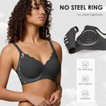 Seamless Wireless Bra for Women with Support - No Underwire Full Coverage Push Up Comfort Bras - Back Fat Smoothing No Wire Bralette for Womens - Padded Soft Lift Bralettes(Black,L)