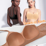 Seamless Jelly T Shirt Bras for Women No Underwire Comfort Wireless Padded Bralettes Soft Support Bras(#01 Beige(Padded)-Spaghetti Strap,Medium)