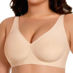 Werena Jelly Wireless Bras for Women Deep V Push Up Everyday Bra No Underwire Supportive Seamless Plunge Tshirt Comfortable Bralette (Nude,S)
