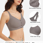 Gailife V Neck Front Closure Bras for Women Wireless Full Coverage Mastectomy Bralettes Comfortable Seamless Everyday Bra, Grey, XL