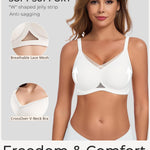 Gailife Womens Wireless V Mesh Comfortable Bra Seamless Bralette Push Up Brassiere No Underwire Supportive Tshirt Everyday Bra, White, L