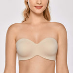 DELIMIRA Women's Strapless Bra Unlined Underwire Minimizer Plus Size Support Beige 36D