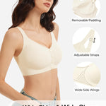 Gailife V Neck Front Closure Bras for Women Wireless Full Coverage Mastectomy Bralettes Comfortable Seamless Everyday Bra, White, L